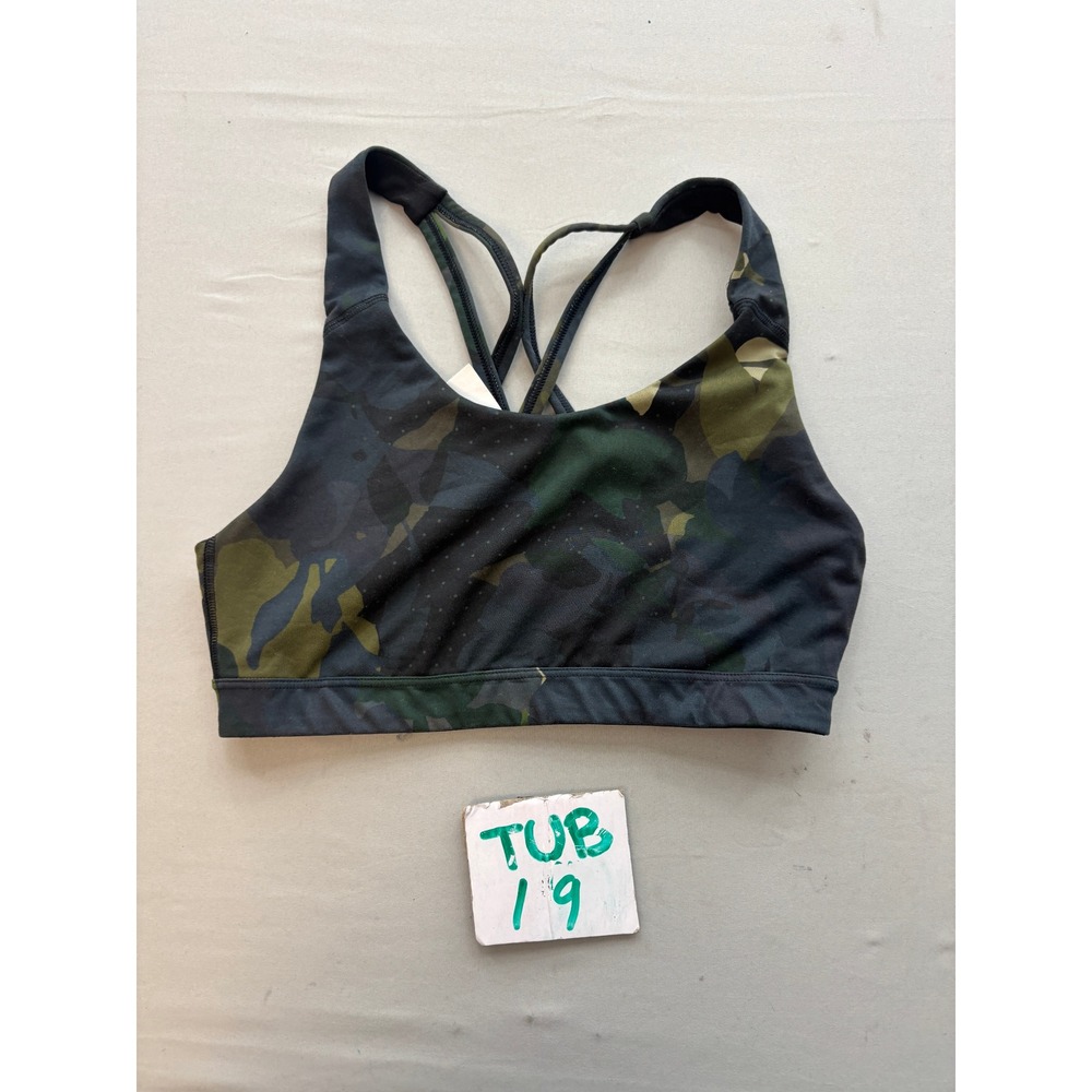 Old Navy Active Go-Dry Camo Strappy Racerback Sports Bra Green Black Medium